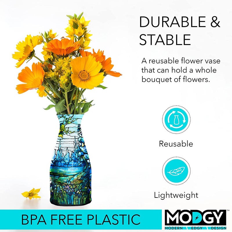 MODGY Expandable Flower Vase Plastic Decorative Modern Vases for Flowers Centerpieces Dining Table Decor Living Room Bathroom Wedding Office, Tiffany - Iris - Image 3